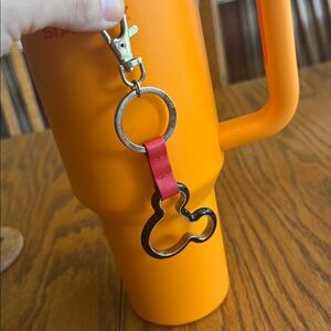 Disney Red Strap Mickey Head Keychain / bag charm. Silver toned hardware.